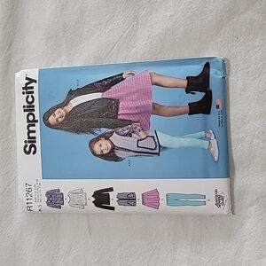 Simplicity Child's And Girls' Jacket,  Vest, Skirt And Knit Top And Leggings